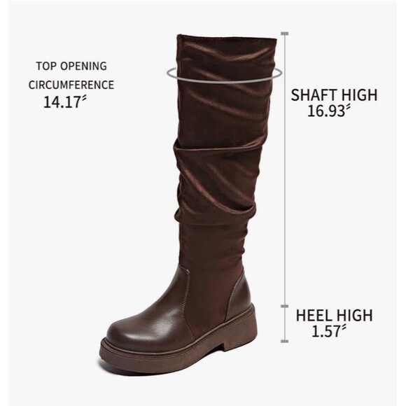 Women's Fashion Thick Heel Riding Boots Brown Side Zipper Durable Elegant 7.5 - Picture 5 of 13